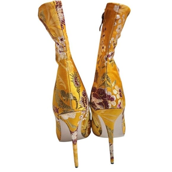 Satin Brocade Stiletto Ankle Boots Yellow Embroidered Size 6.5 EU Asian 235 - Picture 6 of 11